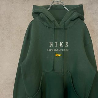 【人気グリーン、ビッグ刺繍ロゴ◎】NIKEストリートパーカー古着