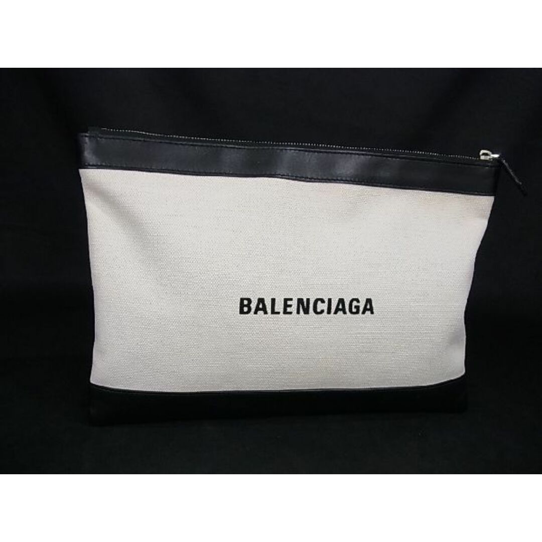 ■極美品■ BALENCIAGA バレンシアガ キャンバス×レザー クラッチバッグ セカンドバッグ ホワイト系×ブラック系 AQ4545