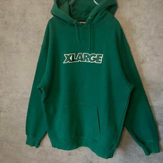 XLARGE - 【人気グリーン、ビッグ刺繍ロゴ◎】X-LARGEパーカー古着