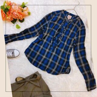 authentic flannel／M／ブルー系　フェミニンフリンジネルシャツ(シャツ/ブラウス(長袖/七分))