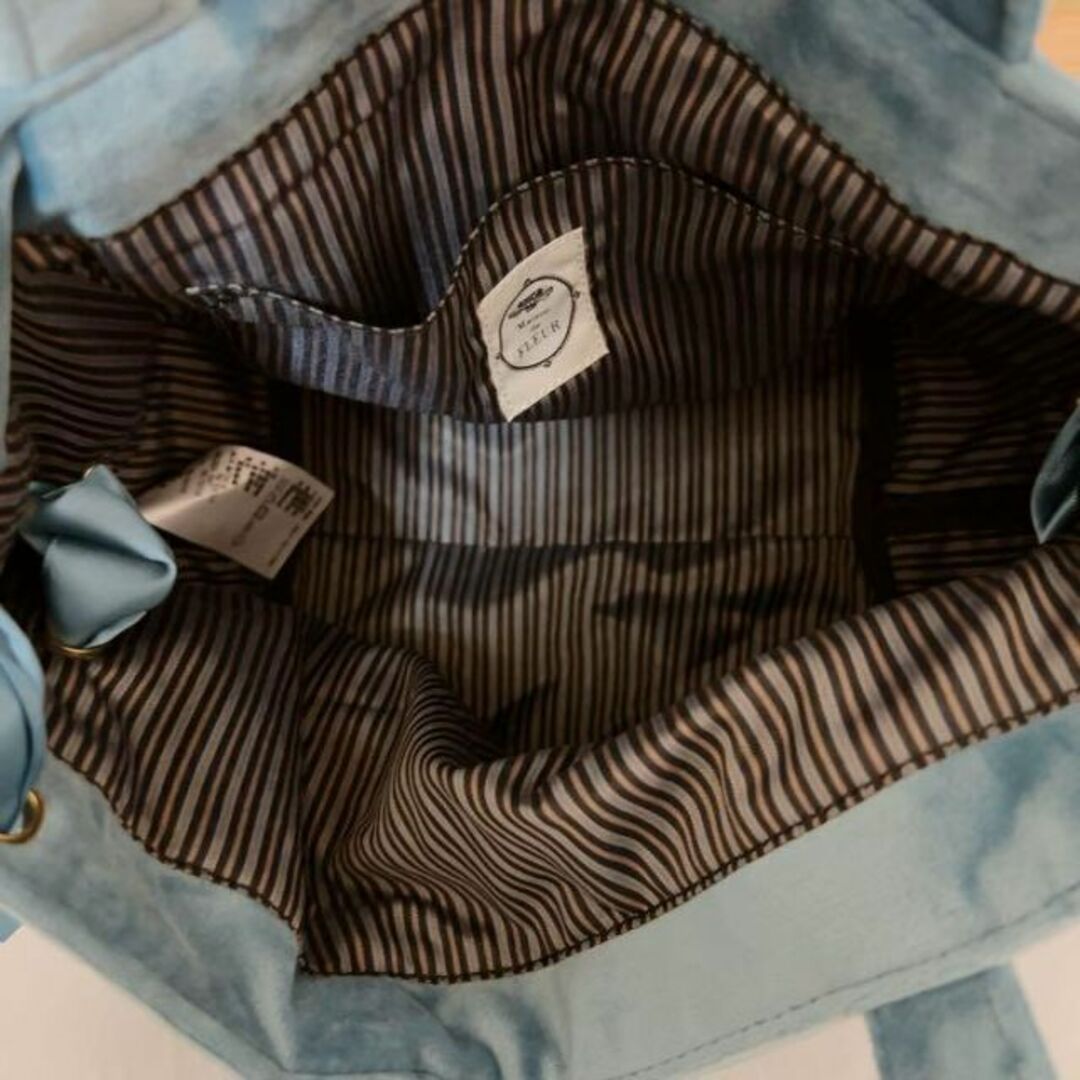 美品★メゾンドフルール　ベロア サイドリボントートバッグ　ブルー レディースのバッグ(トートバッグ)の商品写真