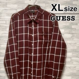 ゲス(GUESS)のGUESS　シャツ　長袖　チェック柄　薄手　ワインレッド　ボルドー　USA古着(シャツ)