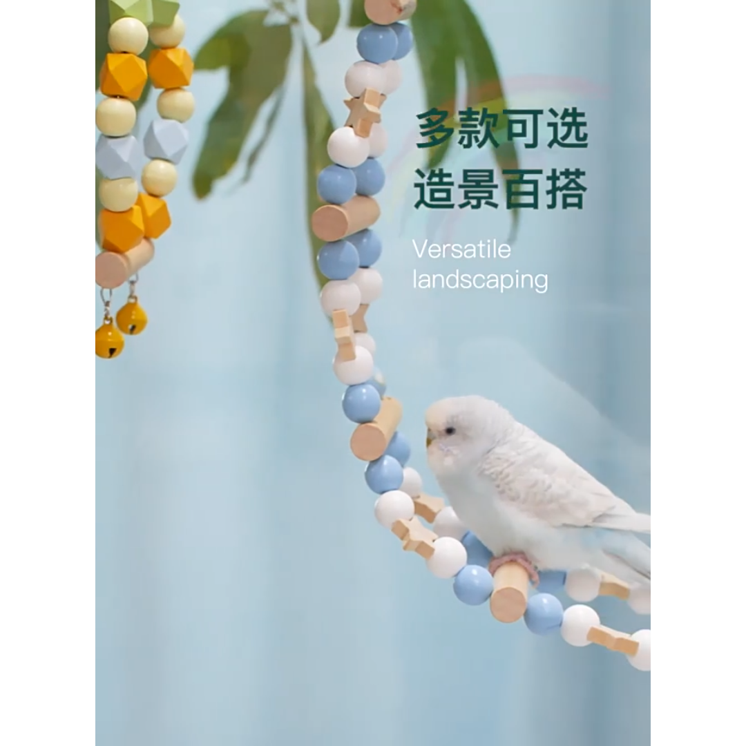 天然木で安心♪　鳥さんの星型　はしごおもちゃ　44.5×10　ブルー　かわいい その他のペット用品(鳥)の商品写真