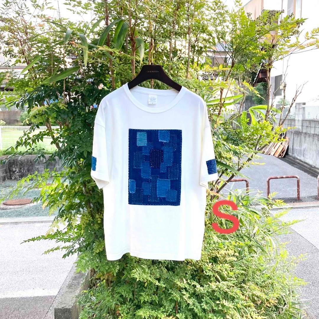 古布リメイク 藍染め 麻 絣 刺し子 パッチ ハンドメイド 長袖 古布リメイク 藍染め 麻 絣 刺し子 パッチ ハンドメイド 長袖