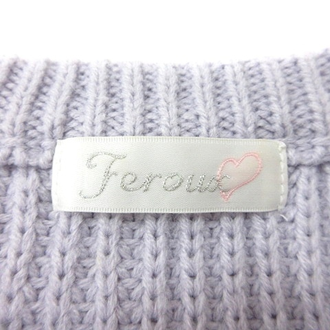 Feroux(フェルゥ)のフェルゥ Feroux ニット セーター 長袖 ケーブル リボン 2 紫 ■MO レディースのトップス(ニット/セーター)の商品写真