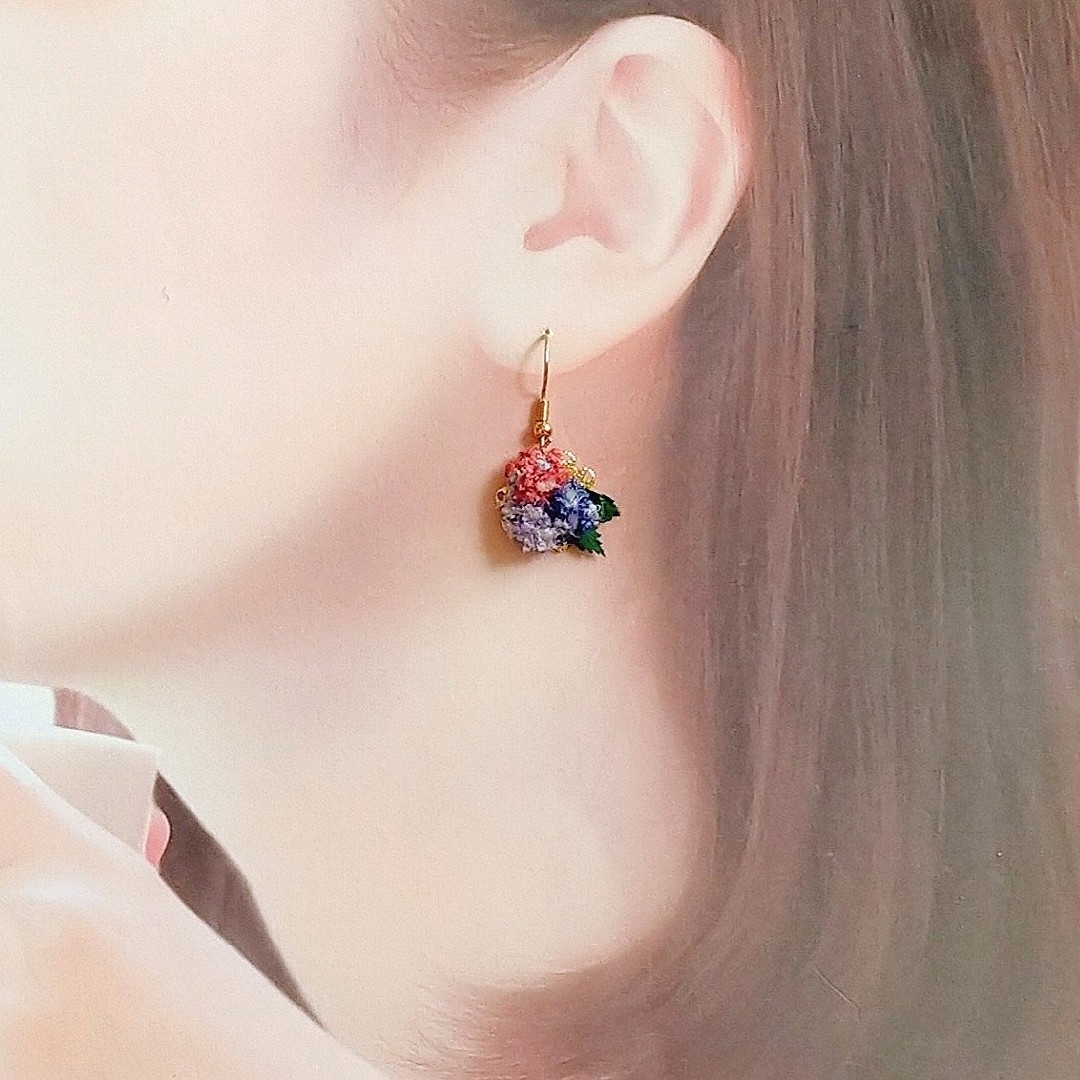 No.310 紫陽花 彩り 本物のお花のブーケピアス イヤリング