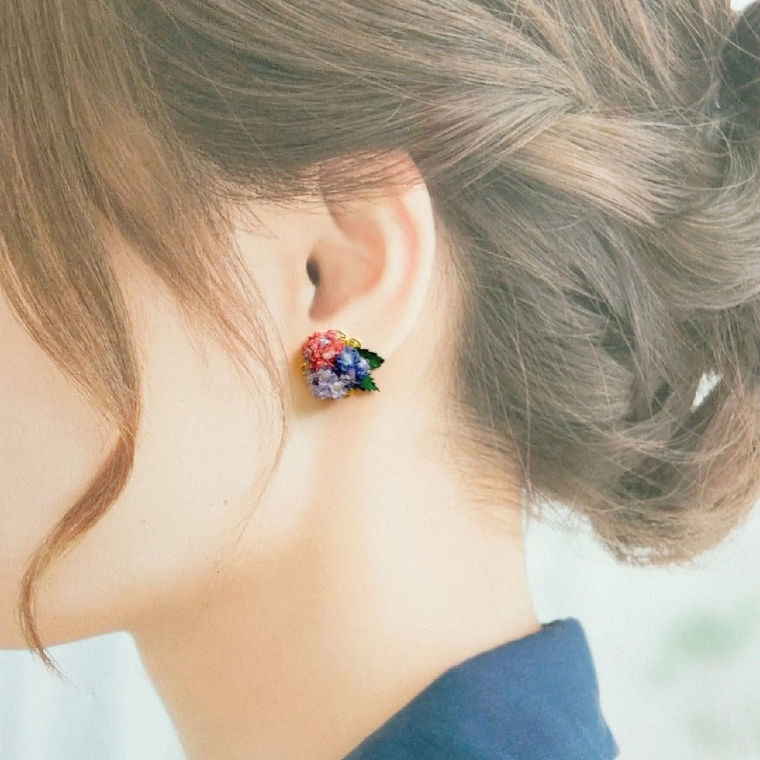 No.310 紫陽花 彩り 本物のお花のブーケピアス イヤリング