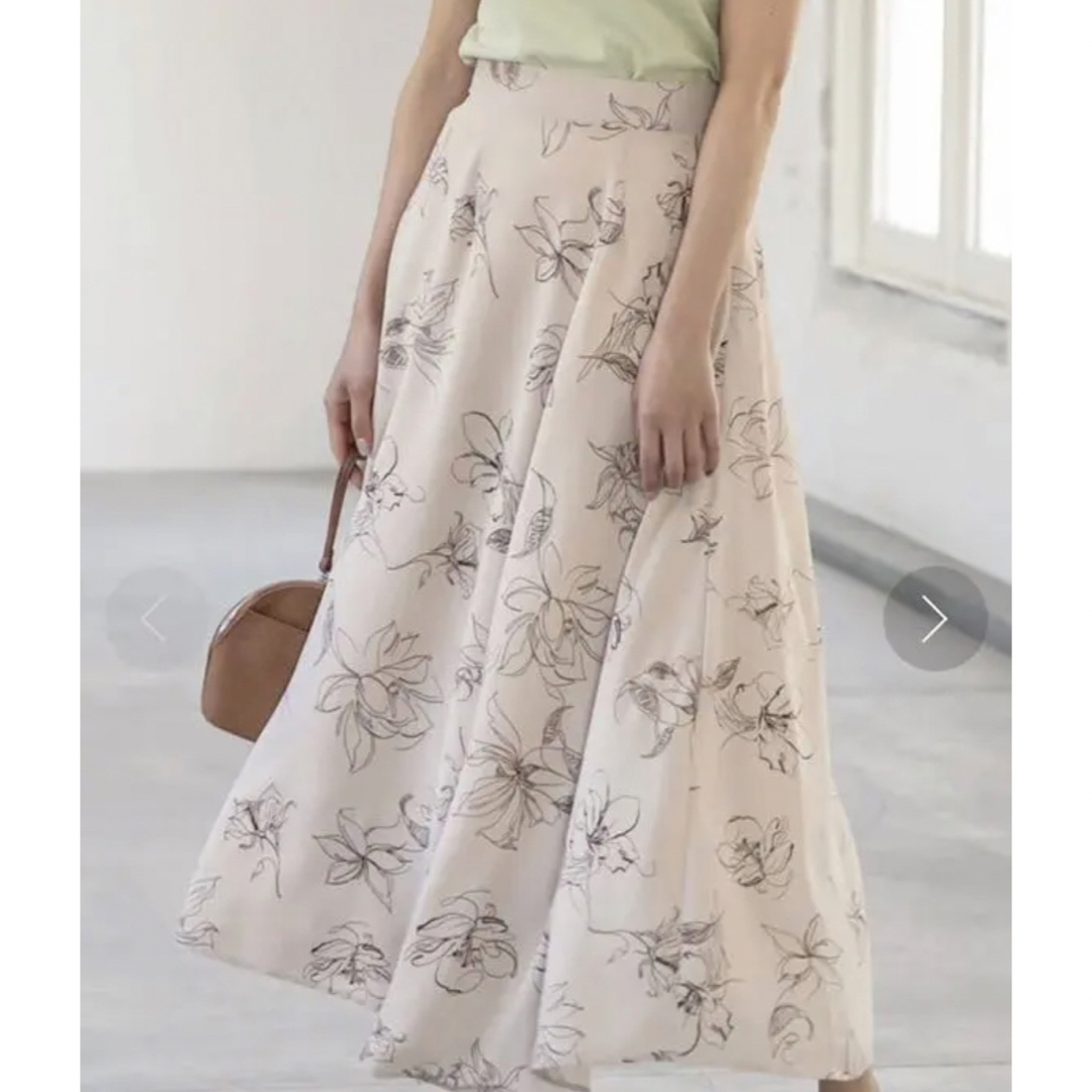 神戸レタス　マキシ丈フレアスカート　花柄ベージュ レディースのスカート(ロングスカート)の商品写真