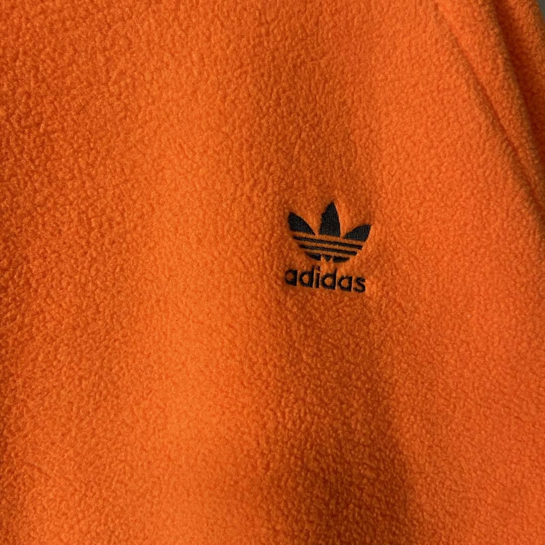 【Ｌ】adidasアディダス　フリース　裏起毛　袖ワンポイント刺繍ロゴ　オレンジ