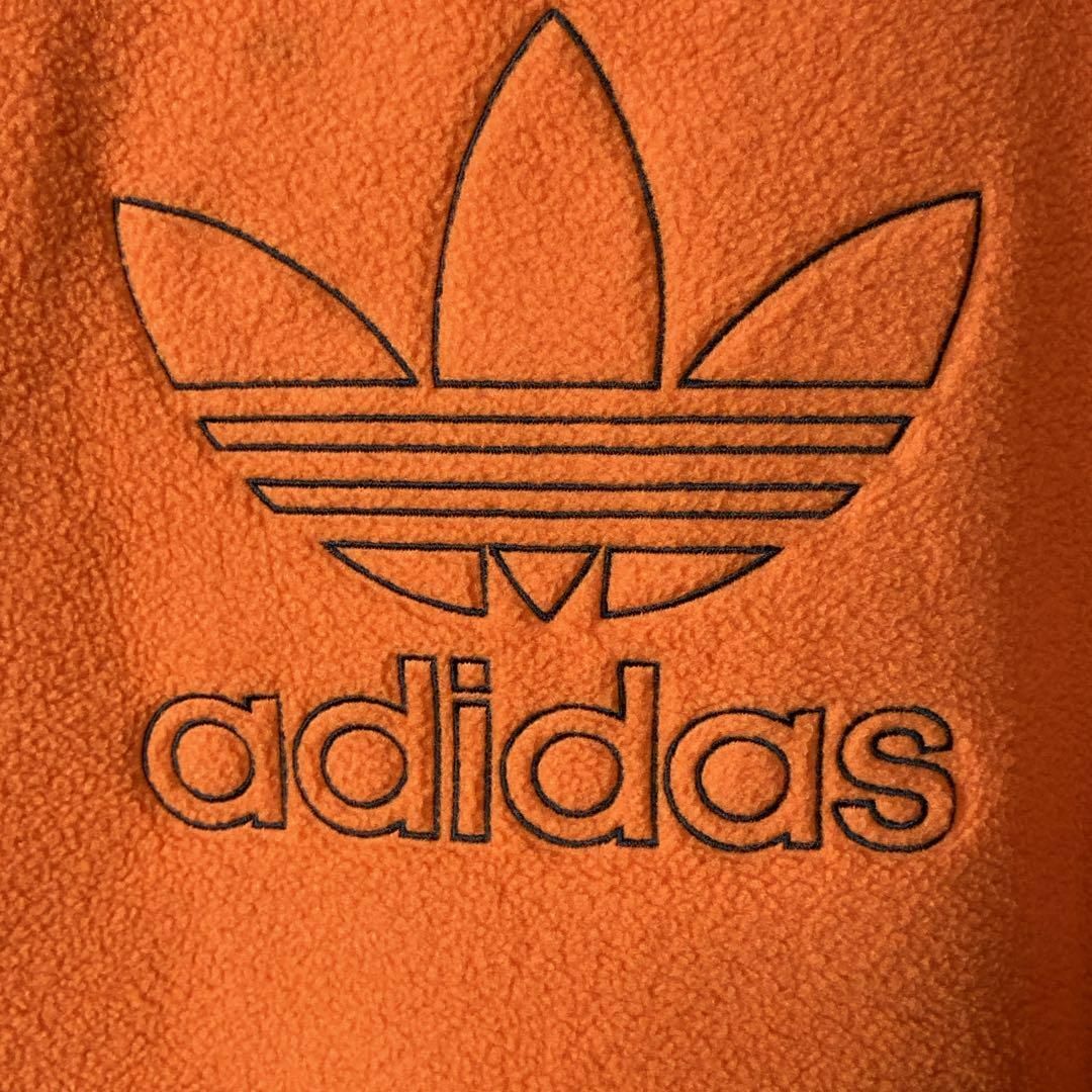 【Ｌ】adidasアディダス　フリース　裏起毛　袖ワンポイント刺繍ロゴ　オレンジ