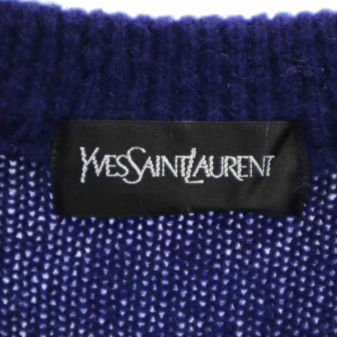 イヴサンローラン ウールブレンド ボーダー Vネック ニット LL ブルー系 YVES SAINT LAURENT 長袖セーター メンズ   【230930】Vネックニットサイズ表記