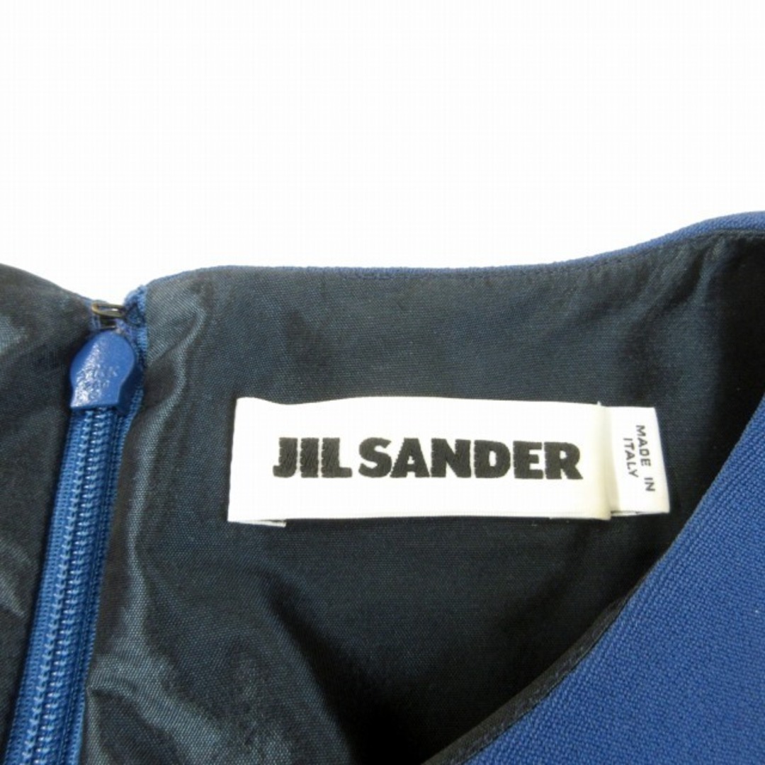 Jil Sander(ジルサンダー)のジルサンダー ワンピース ロング ステッチ デザイン フレンチスリーブ 青 38 レディースのワンピース(ロングワンピース/マキシワンピース)の商品写真