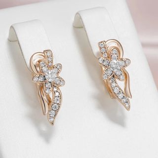 セール❣️【14KGP刻印585RG】フラワー 花 ウェーブ 小粒ジルコンピアス(ピアス)