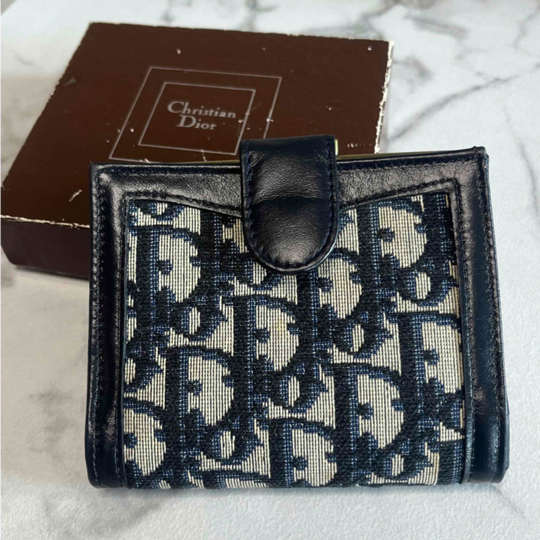 Christian Dior クリスチャンディオール ニつ折り財布 ネイビー-