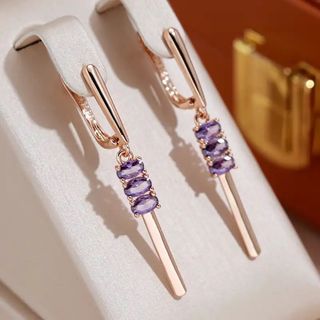 セール❣️【14KGP刻印585RG】スティック パープル ジルコン ピアス(ピアス)