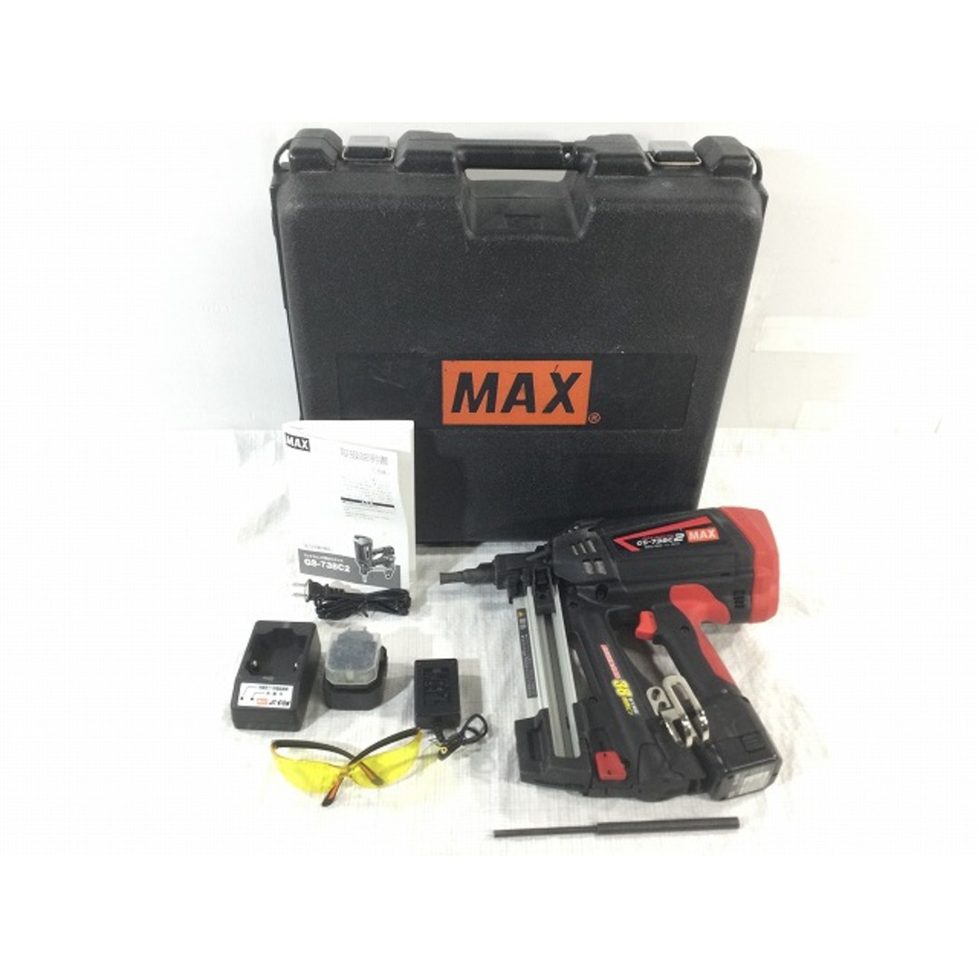 ☆品☆MAX マックス 6V ガスネイラ GS-738C2 バッテリー2個(6V 1.5Ah) 充電器 ケース付 ガス式鋲打ち機 ガス銃 76421