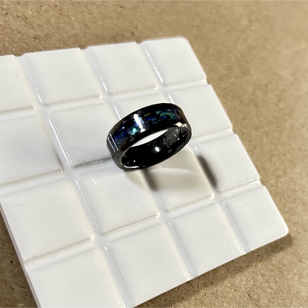 《サイズ21号》指輪 リング 【タングステン】アワビシェル《幅８ミリ》ブラック メンズのアクセサリー(リング(指輪))の商品写真