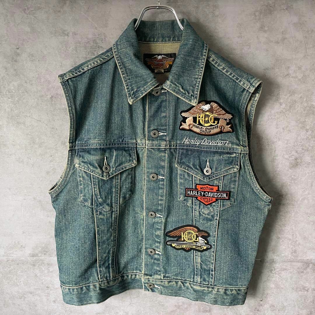 【背面ビッグ刺繍ロゴ】ハーレーダビッドソンデニムベスト90s 奇抜Gジャン