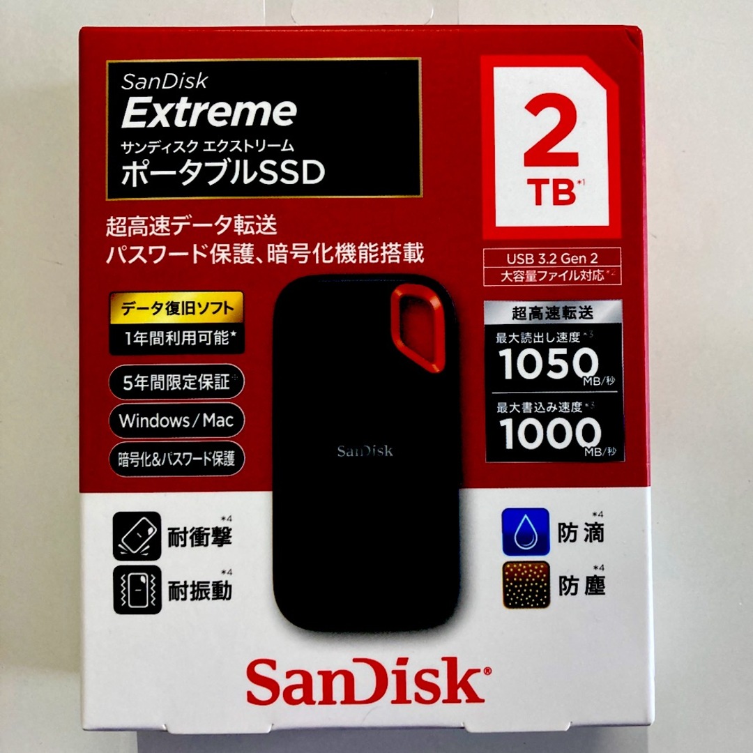 20000GBタイプSanDisk エクストリーム ポータブルSSD 2TB SDSSDE61-2T
