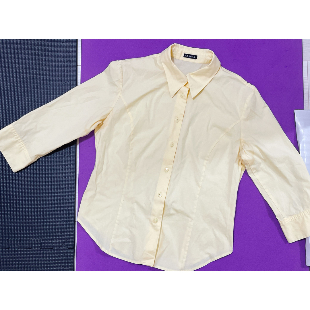 ボタンダウンシャツ　七分袖　イエロー レディースのトップス(Tシャツ(長袖/七分))の商品写真