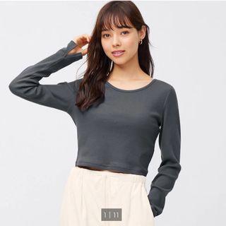 ジーユー(GU)のリブクロップドTシャツ(Tシャツ(長袖/七分))