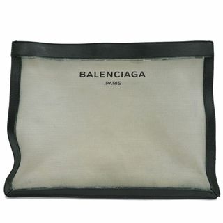 バレンシアガ(Balenciaga)のバレンシアガ ネイビー クラッチバッグ ホワイトxブラック キャンバスxレザー 410119 セカンドバッグ メンズ A4ジャストサイズ（収納不可） マチあり ネイビーポーチ BALENCIAGA(セカンドバッグ/クラッチバッグ)