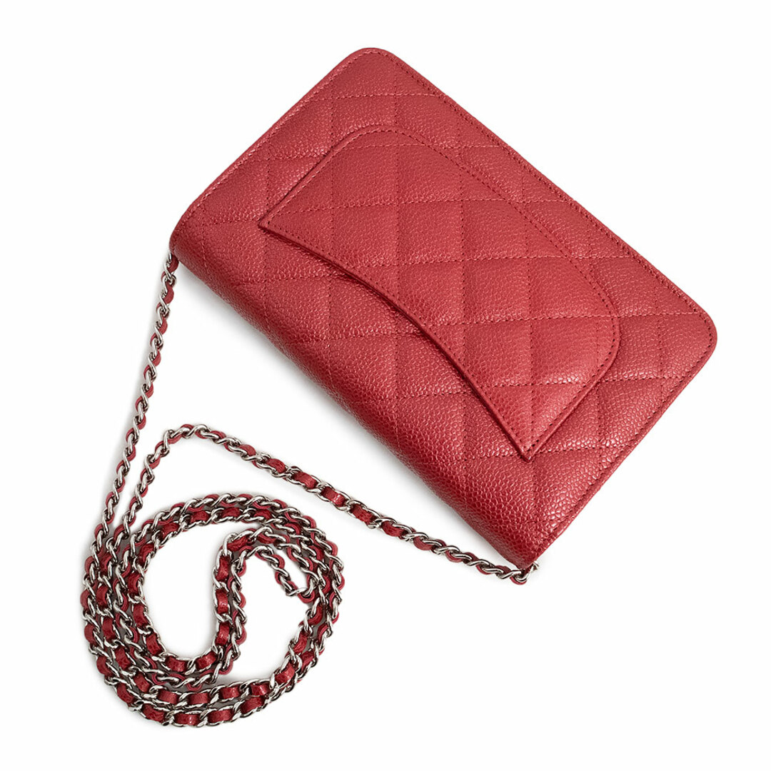 CHANEL シャネル マトラッセ チェーンウォレ キャビアスキン レッド 赤