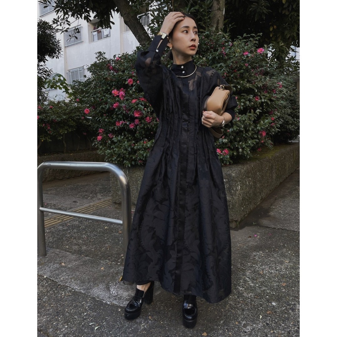 Ameri und sheer jacquard tuck dress - ロングワンピース/マキシ