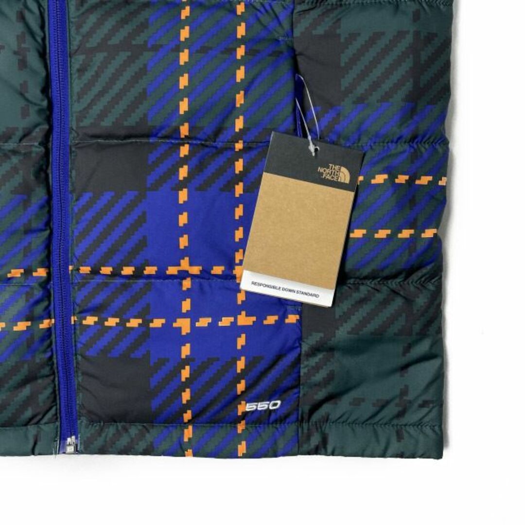 ノースフェイス ダウンベスト US限定(XXL)青 緑 チェック柄 190122
