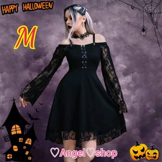 薔薇レース ワンピース ブラック MM コスプレ セクシー ハロウィン イベント(衣装)