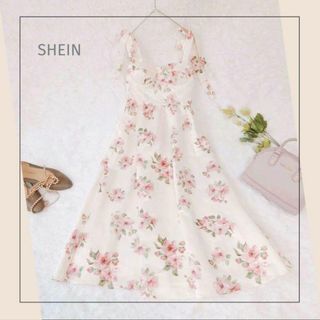 シェイナー(SHEINAR)のシェイナー／SHEIN／XS／花柄　肩紐リボン　パット付キャミソールワンピース(ひざ丈ワンピース)