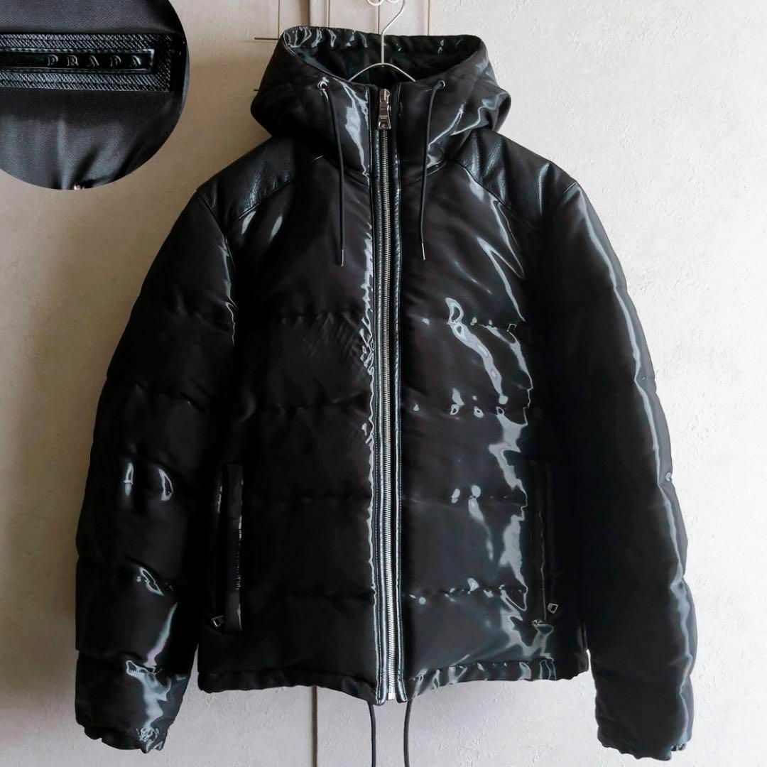 PRADA プラダ ダウンジャケット レザー 革 特殊加工 黒 メタリック 46 | フリマアプリ ラクマ