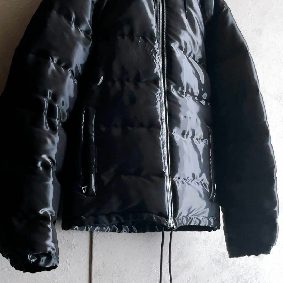 PRADA プラダ ダウンジャケット レザー 革 特殊加工 黒 メタリック 46