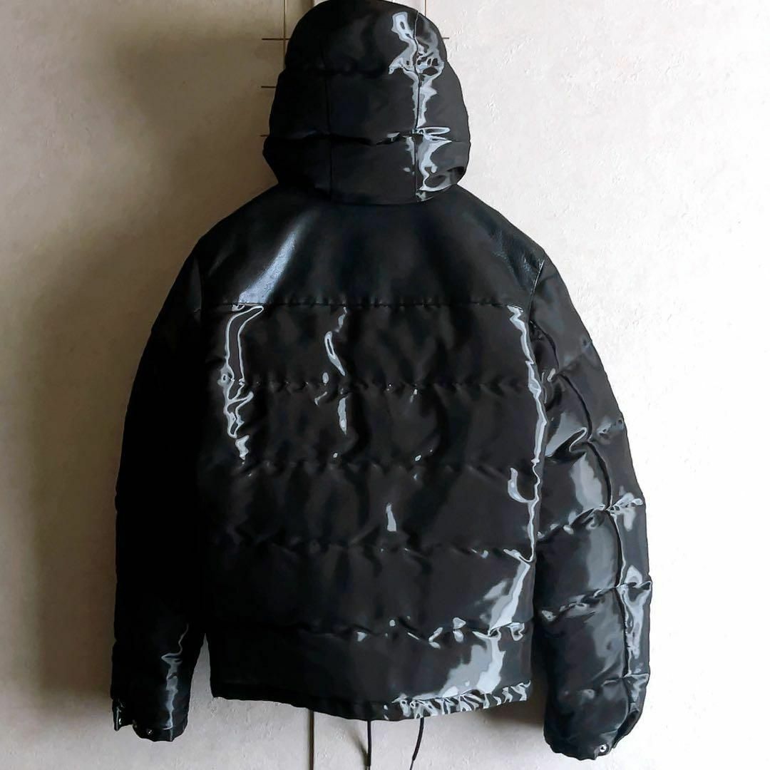 PRADA プラダ ダウンジャケット レザー 革 特殊加工 黒 メタリック 46