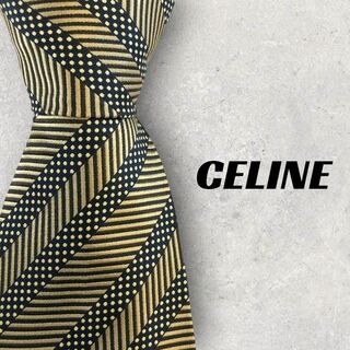 セリーヌ(celine)の【5224】美品！CELINE　セリーヌ　ネクタイ　ゴールド系　ストライプ(ネクタイ)