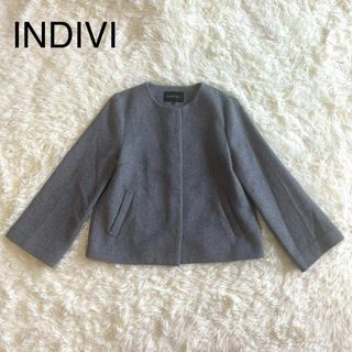 インディゴス(INDIGOS)の【極美品】INDIVI ノーカラージャケット　グレー　38 M相当(ノーカラージャケット)