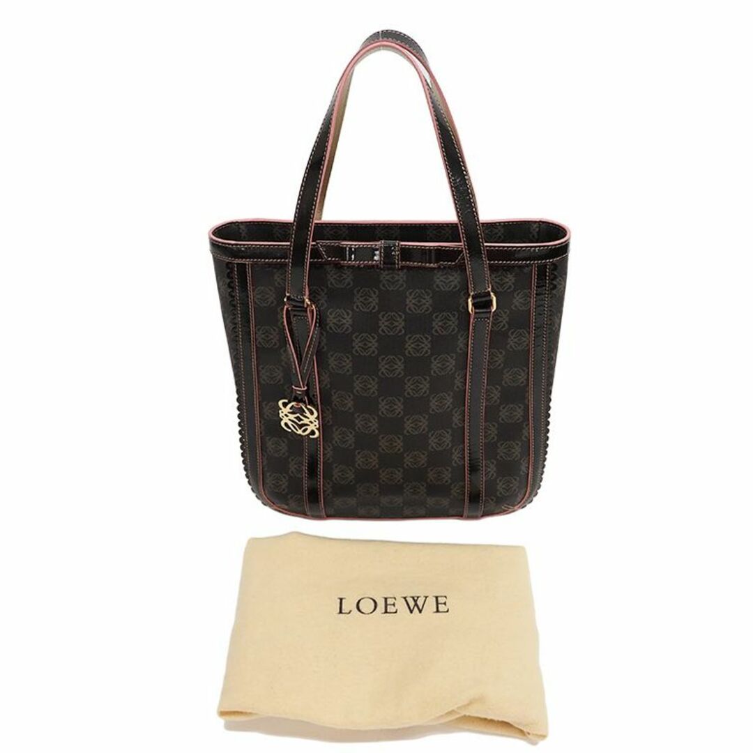 LOEWE(ロエベ)のロエベ アナグラム PVC トートバッグ リボン ブラウンxピンク PVCxエナメル レディース 小さめ A4収納不可 フリル LOEWE レディースのバッグ(トートバッグ)の商品写真