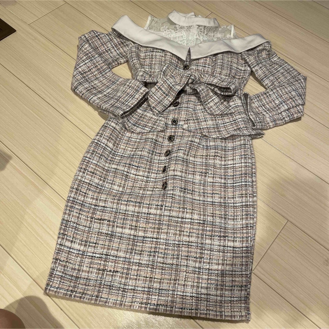 dazzy store(デイジーストア)の【GRACIANA】Mix Tweed Peplum Onepiece レディースのフォーマル/ドレス(ミディアムドレス)の商品写真