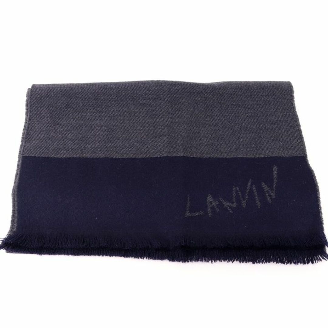 ランバン マフラー バイカラー ロゴ ウール100％ イタリア製 ブランド 小物 メンズ グレー LANVIN