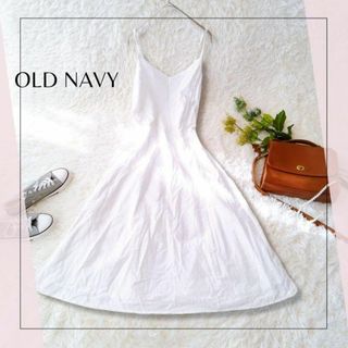 オールドネイビー(Old Navy)のオールドネイビー／Ｌ／ミモレ丈バックゴムシャーリングキャミソールワンピース　白(ひざ丈ワンピース)