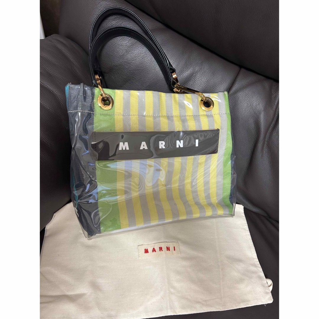 美品 ✨MARNI グロッシーグリップ トートバッグ マルチストライプ A4◎