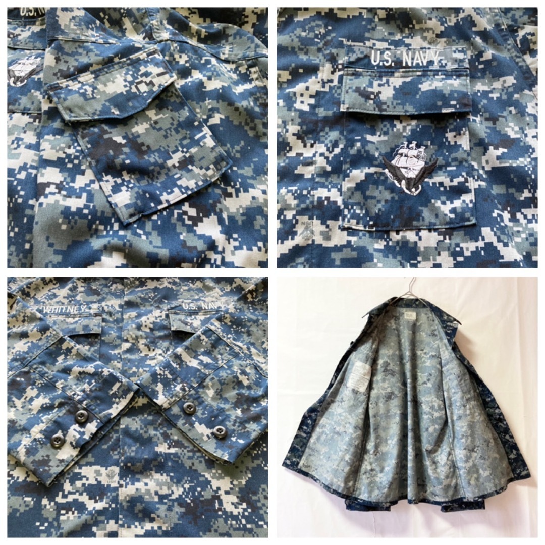 米海軍実物 USN ミリタリージャケット NWU BDU デジタル迷彩 刺繍 青