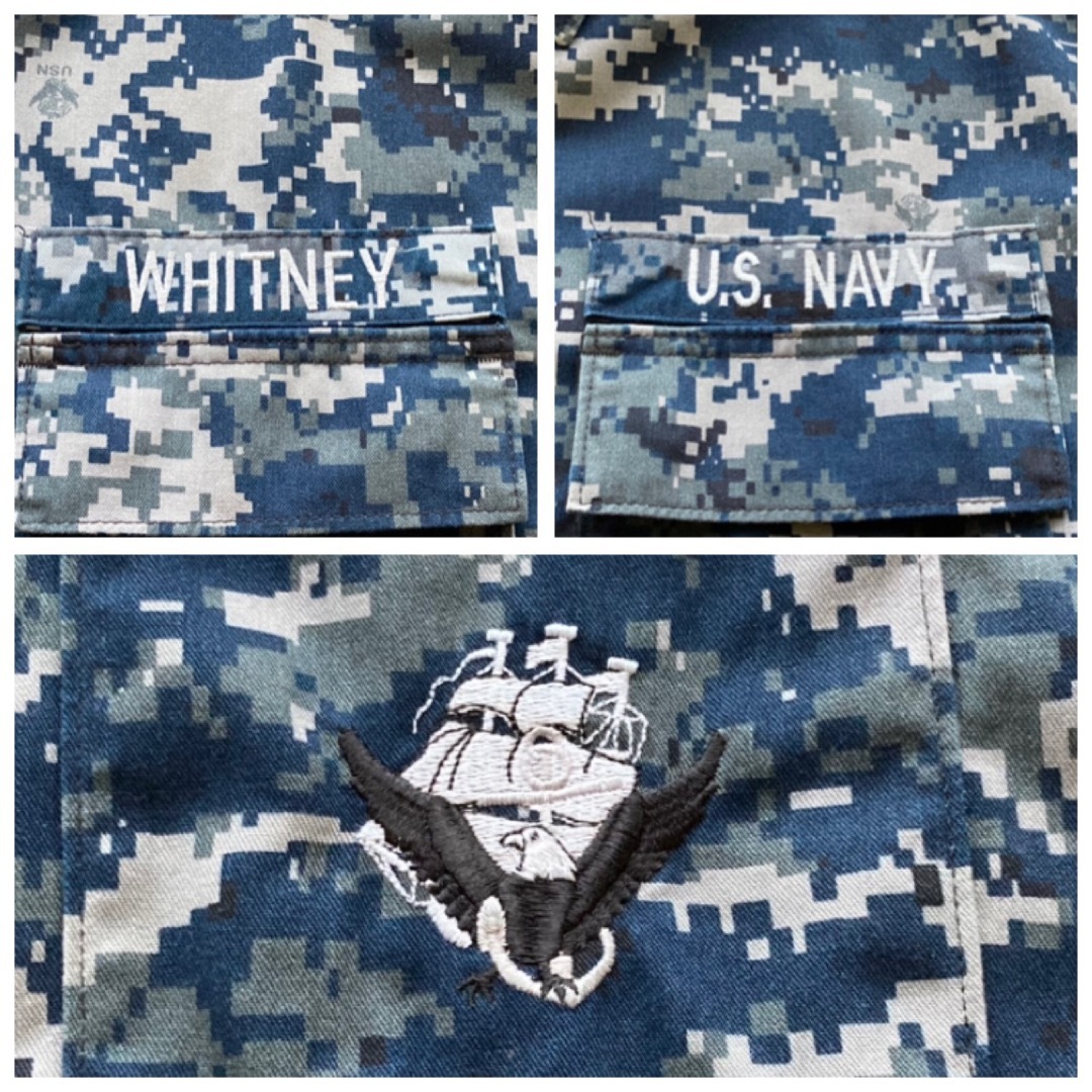 米海軍実物 USN ミリタリージャケット NWU BDU デジタル迷彩 刺繍 青