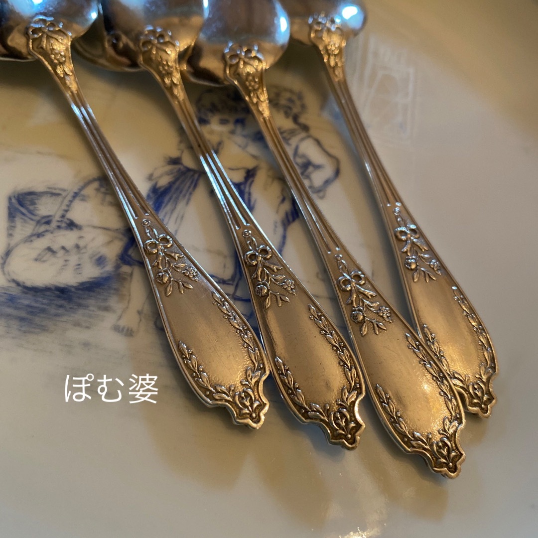 フランス製】純銀 スターリングシルバー／アイスクリームスプーン ４本-