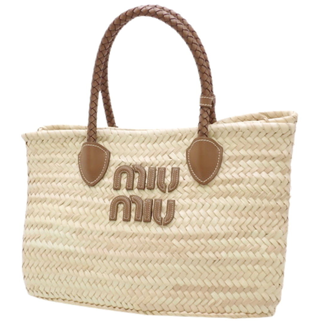 miumiu - ミュウミュウ パルメット ハンドバッグ レザー 椰子 ベージュ