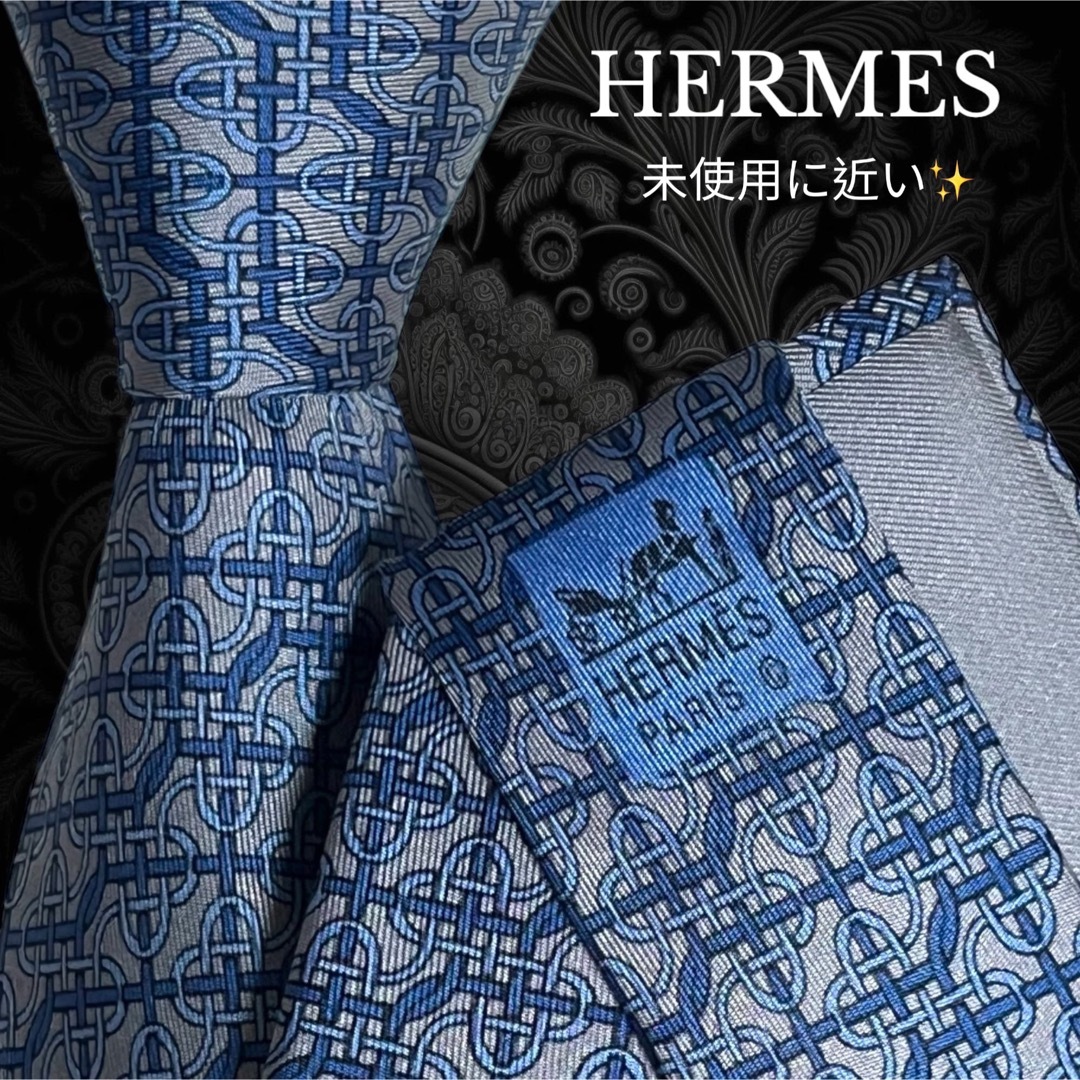 ✨️極美品✨️ HERMES エルメス フランス製 ブルー系 総柄 - ネクタイ