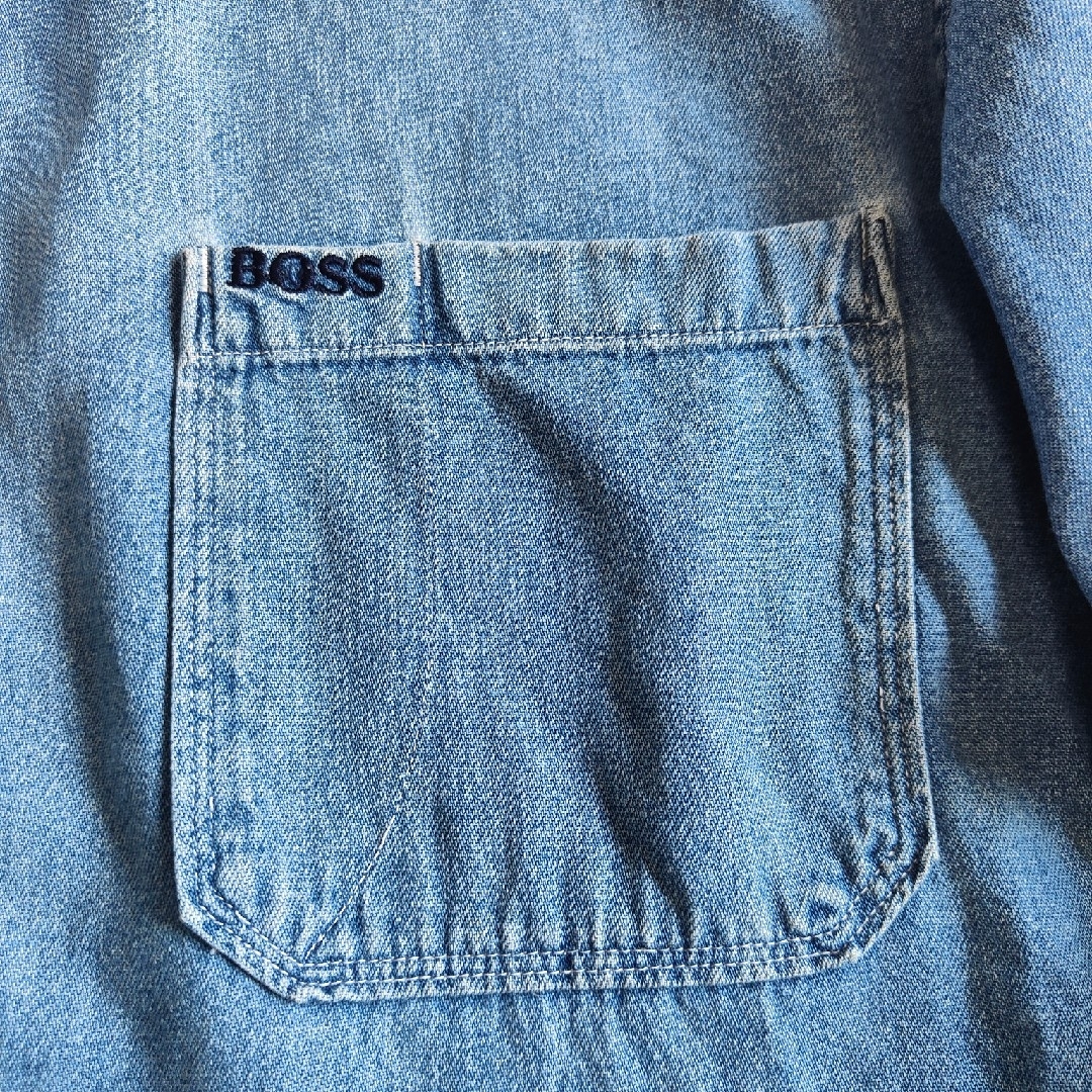 HUGO BOSS(ヒューゴボス)の【HUGO BOSS】ヒューゴボス ロゴ刺繍 デザインデニムシャツ メンズのトップス(シャツ)の商品写真