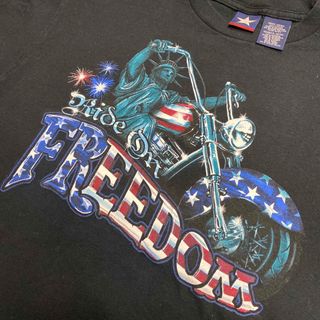 《USA》FREEDOM 自由の女神 バイカー ビッグプリント 黒 Tシャツ