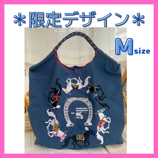 ☆人気デザイン☆刺繍エコバッグ トート Mサイズ サークルホース　ネイビー(エコバッグ)