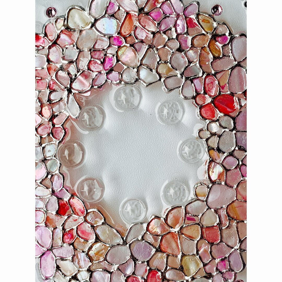 シェル  天然貝　ピンク系⭐︎リボンとお花のシェルリース　インテリアフレーム ハンドメイドのインテリア/家具(アート/写真)の商品写真